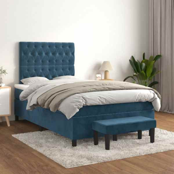 vidaXL Boxspringbett mit Matratze Dunkelblau 120x200 cm Samt, 3138017