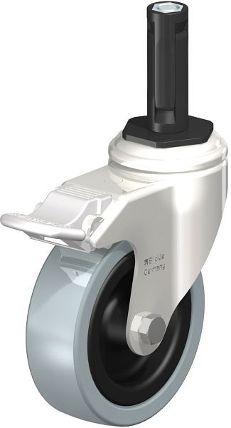 Blickle LKRXA-VPA 101G-11-FI-EXR12 Edelstahl-Apparate-Lenkrolle mit Expander & Feststeller, Vollgummi, Grau, 853256