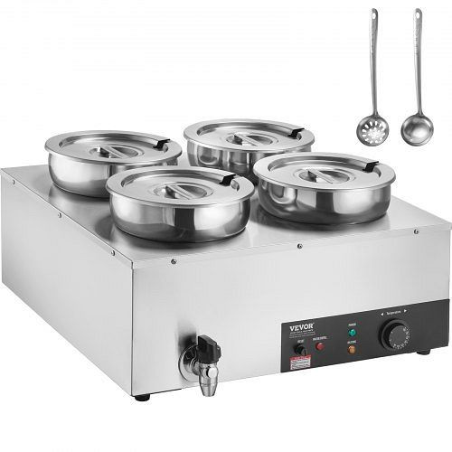 VEVOR Kommerzieller Suppenwärmer Suppenstation 4x7,4Qt Topf 30-85°C 1500W, BW474QT1500W4FX59V2