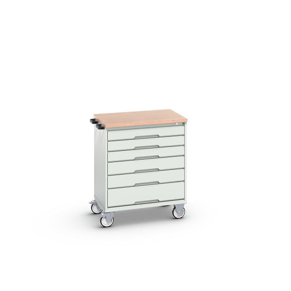 bott verso mobiler Schubladenschrank, mit 6 Schubladen und Multiplex Top, BxTxH: 800 x 600 x 980 mm, Lichtgrau / Lichtgrau, 16927004.16