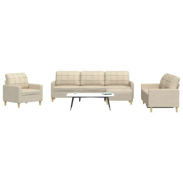 vidaXL 4-tlg. Sofagarnitur mit Fußhocker Creme Stoff, 3278297