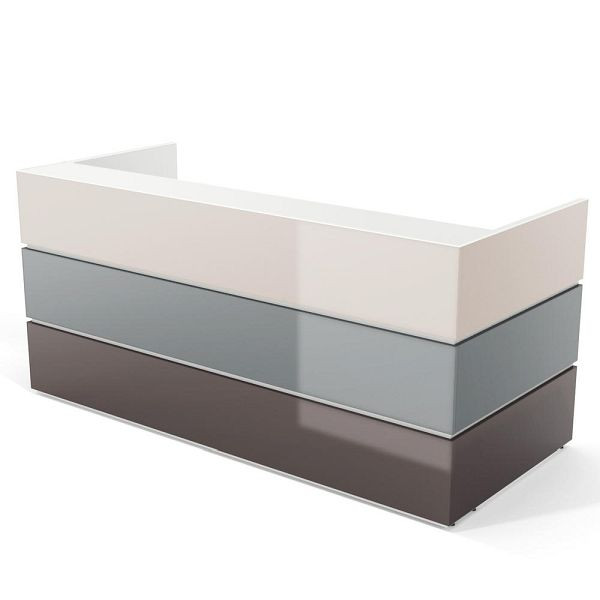 Deskin Theke PEARL, Cappuccino/Grau/Dunkelbraun Hochglanz, B 2400 x T 1050 x H 1120 mm, 288187