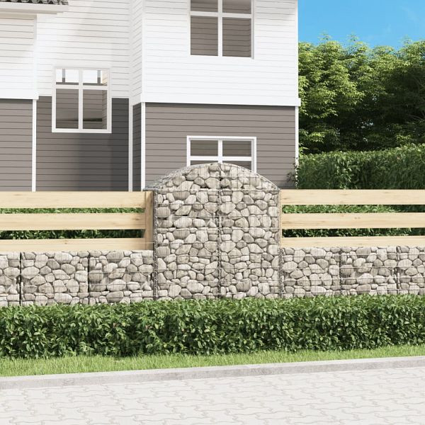 vidaXL Gabione mit Hochbogen 100x50x120/140 cm Verzinktes Eisen, 153436
