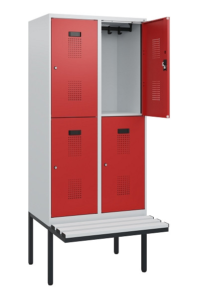 C+P Doppelstock-Spind Evolo PLUS, Bank, 4 Fächer, 1950x800x815mm, 7035/3000, Zylinderschloss, Sitzfläche Kunststoff, 0493405-22 S10138