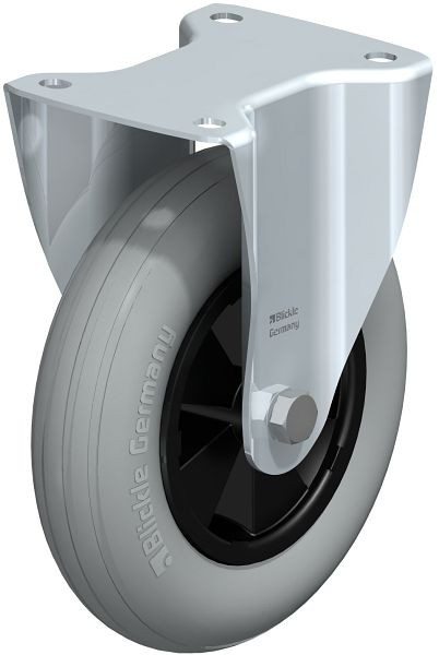 Blickle B-VWPP 200G-SG Stahlblech-Bockrolle, mittelschwere Ausführung, mit Anschraubplatte, Weichgummi, Grau, 618314