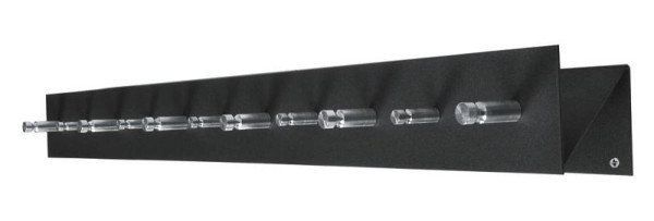 Deskin Wandgarderobe mit 11 Rundhaken schwarz / Aluminium, Aluminium, schwarz mit 11 Rundhaken, Hakenanordnung gerade, H 90 mm x B 1000 mm, 252737