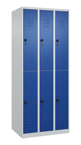 C+P Doppelstöckiger Spind Classic PLUS, 3 Abteile, 1850x750x500mm, 7035/5010, Drehriegel, 080300-39 S10003