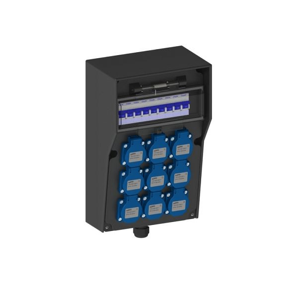 ELSPRO Vollgummi-Wandverteiler REMSCHEID, 9 Schuko, 9 B-Autom 1 p, 2748001