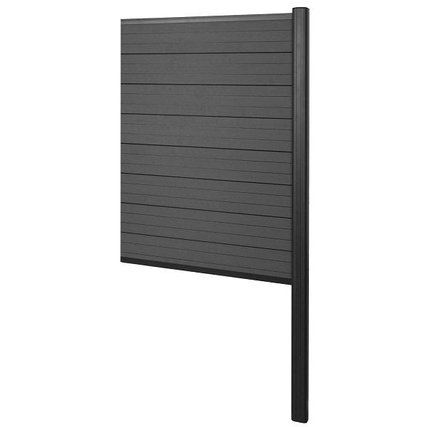 Mendler WPC-Sichtschutz Sarthe, Zaun Windschutz, Alu-Pfosten zum Einbetonieren, Erweiterungselement schmal, 95cm anthrazit, 65140+76239+76242+76266
