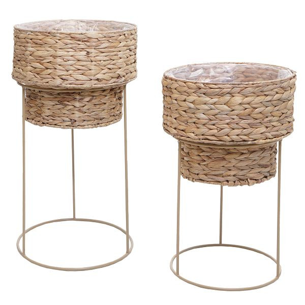 Mendler 2er-Pflanzentopf-Set HWC-Q45, Pflanzkasten Pflanzkübel Blumentopf, Metall Wasserhyazinthe, natur, Gestell beige, 122905