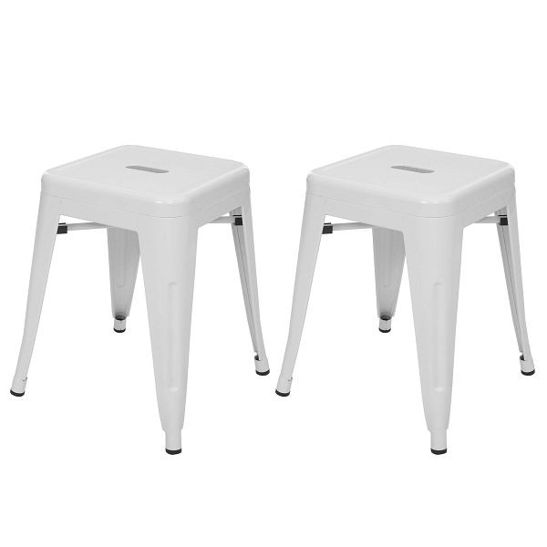 Mendler 2er-Set Hocker HWC-A73, Metallhocker Sitzhocker, Metall Industriedesign stapelbar, weiß, 70805