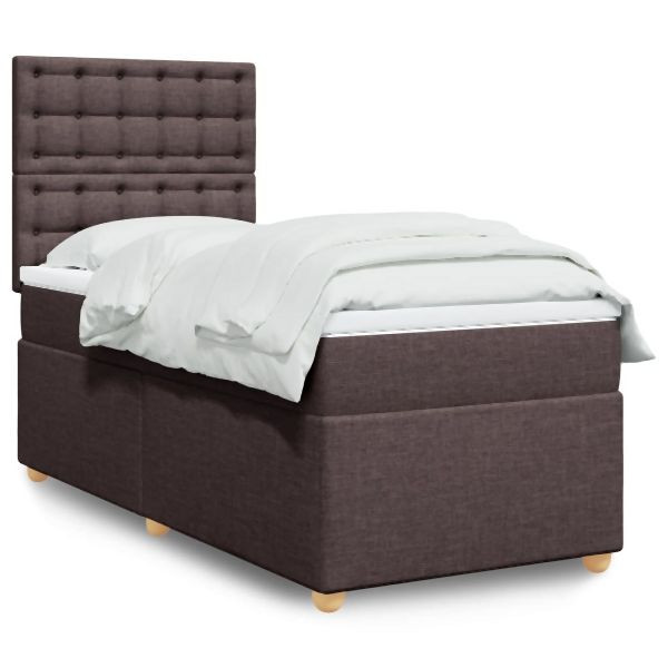 vidaXL Boxspringbett mit Matratze Dunkelbraun 90x200 cm Stoff, 3291180