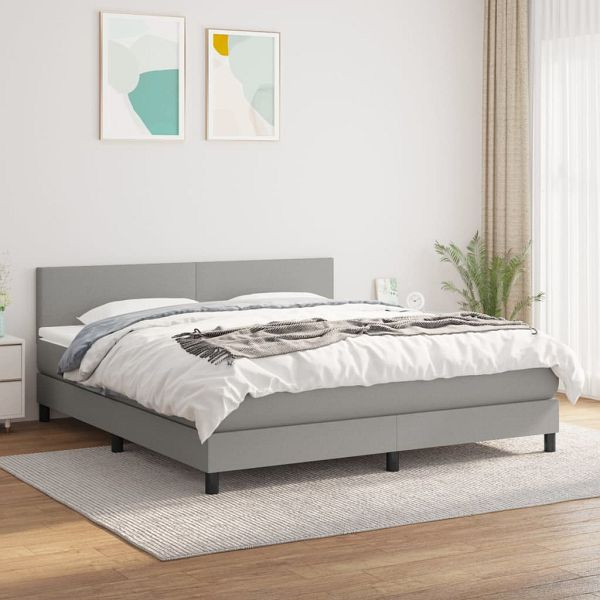 vidaXL Boxspringbett mit Matratze Hellgrau 160x200 cm Stoff, 3139905