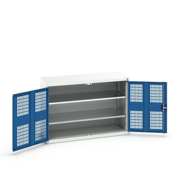 bott verso Flügeltürschrank mit Belüftung, mit 2 Fachböden, BxTxH: 1300 x 550 x 900 mm, Lichtgrau / Enzianblau, 16926781.11