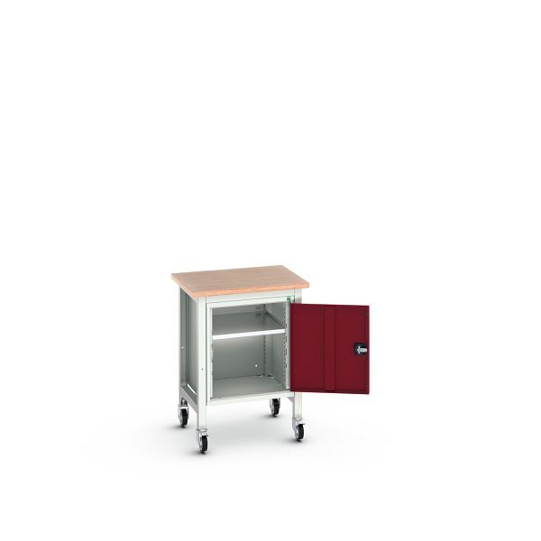 bott verso mobile Werkbank (Multiplex-Platte) mit 1 Unterbauschrank, BxTxH: 700 x 600 x 930 mm, Lichtgrau / Purpurrot, 16922202.24