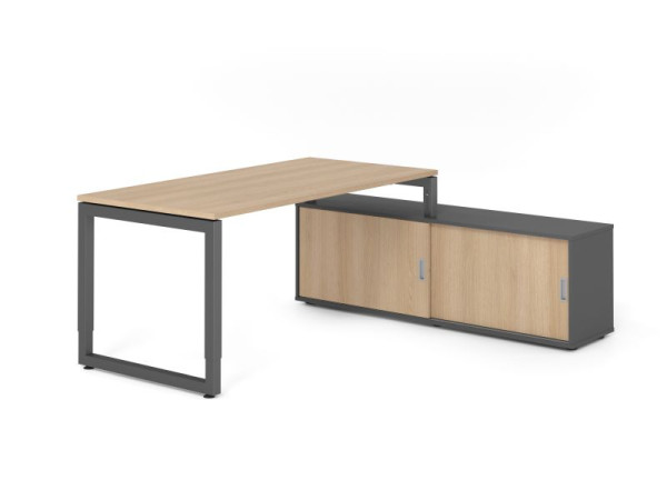 Hammerbacher Aufsatz-Schreibtisch RSE16, 160x80cm, Platte: Eiche, 25mm dick, Rahmen Graphit, höheneinstellbar, Ahorn, VRSE16SB/E/G/G/E