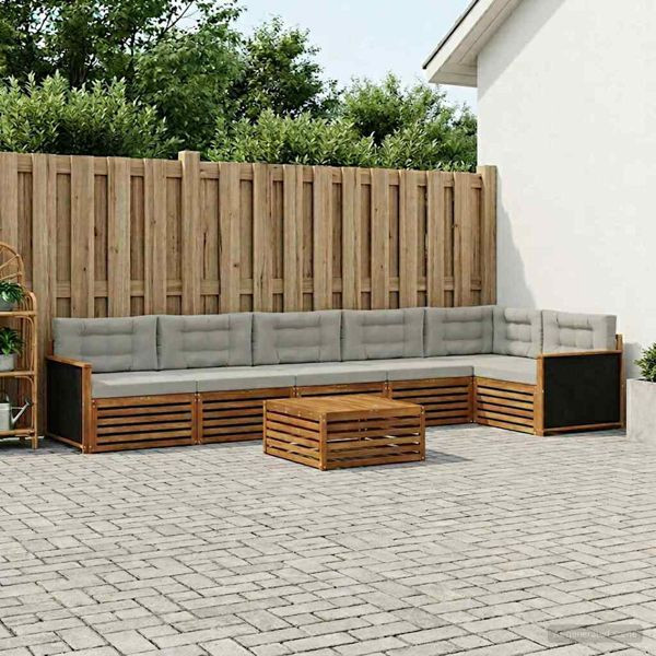 vidaXL Outdoor-Sofagarnitur 7-teilig Natürlich und Hellgrau, 3383434