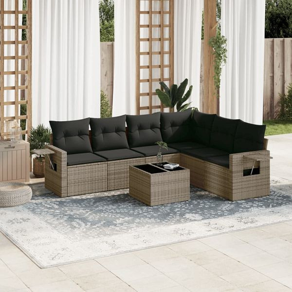 vidaXL 7-tlg. Garten-Sofagarnitur mit Kissen Grau Poly Rattan, 3252557
