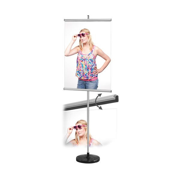 VKF Renzel Klemmleisten-Aufsteller / Bannerhalter / Poster- und Bannerdisplay „Snap“, 1-seitig 600 mm, Marmor schwarz / grau, 290 mm, 51.0012.1