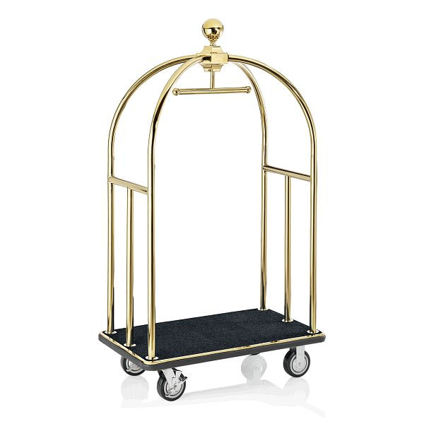 WAS Gepäckwagen, 106 x 63 x 185 cm, goldfarben, schwarzer Teppich, Edelstahl, 2242002