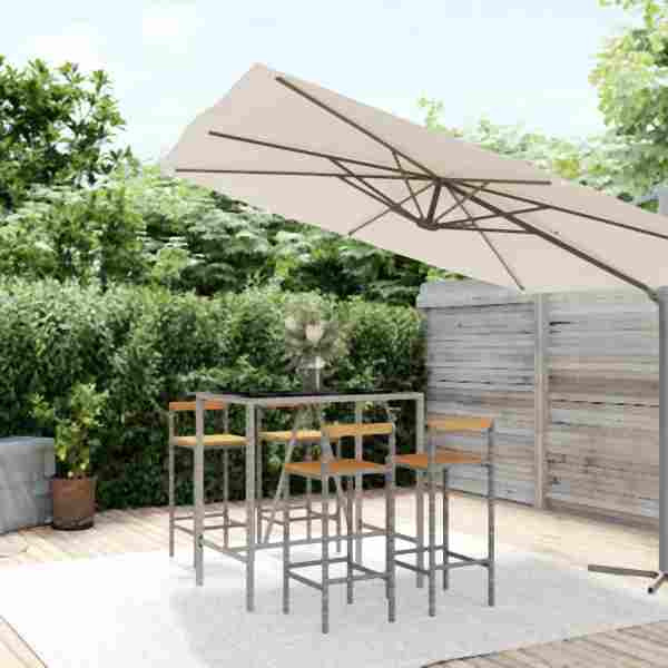 vidaXL 5-tlg. Gartenbar-Set Grau Poly Rattan & Massivholz Akazie, 3187693