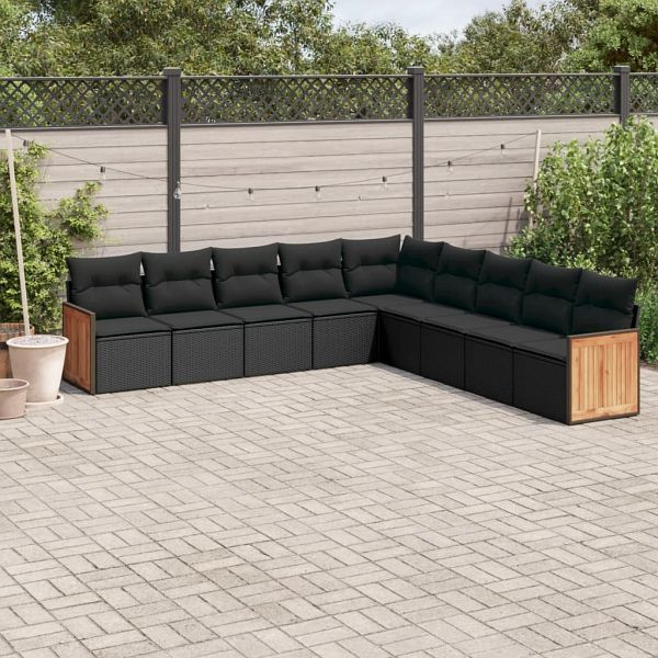 vidaXL 9-teilig Garten-Sofagarnitur mit Kissen Schwarz Poly Rattan, 3227735