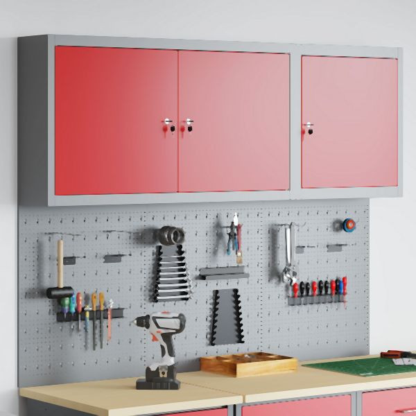vidaXL 5-teiliges Werkzeugschrank- und Wandpanel-Set, Rot, Metall, 3321401