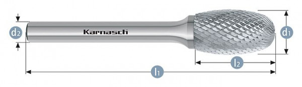 Karnasch Hartmetall-Frässtift unbeschichtet TRE/ HP-4 d1=16 / l2=25 / d2=8 / l1=70mm, VE: 2 Stück, 113042050