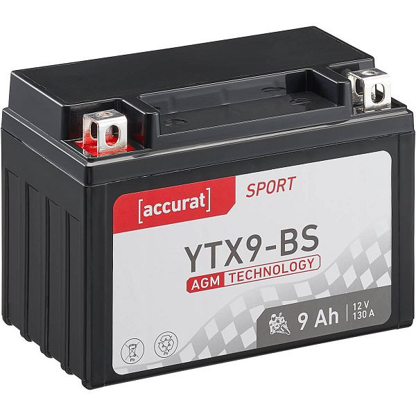 Accurat Sport AGM YTX9-BS Motorradbatterie 9Ah 12V 130A, MBA-YTX9
