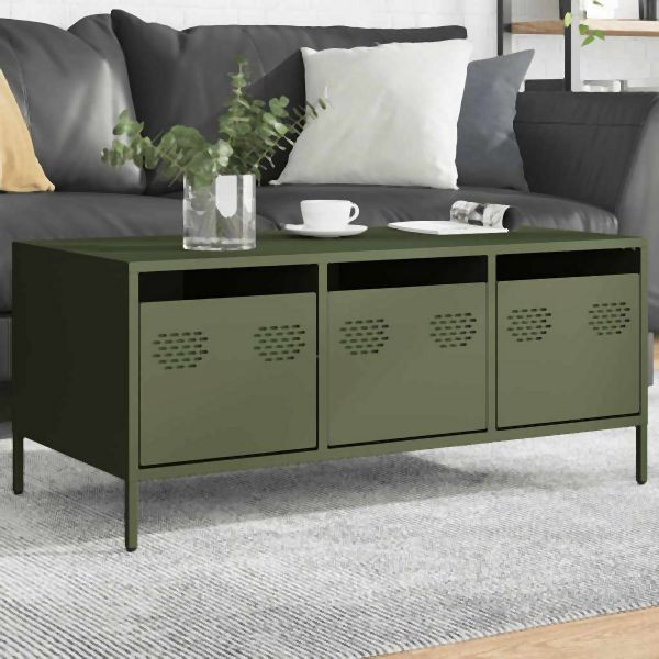vidaXL Couchtisch Olivgrün 101,5x50x43,5 cm Kaltgewalzter Stahl, 851272