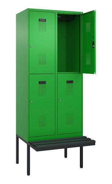 C+P Doppelstock-Spind Evolo PLUS, Bank, 4 Fächer, 2120x800x815mm, 6037/6037, Zylinderschloss, Sitzfläche Kunststoff, 0493407-22 S10140