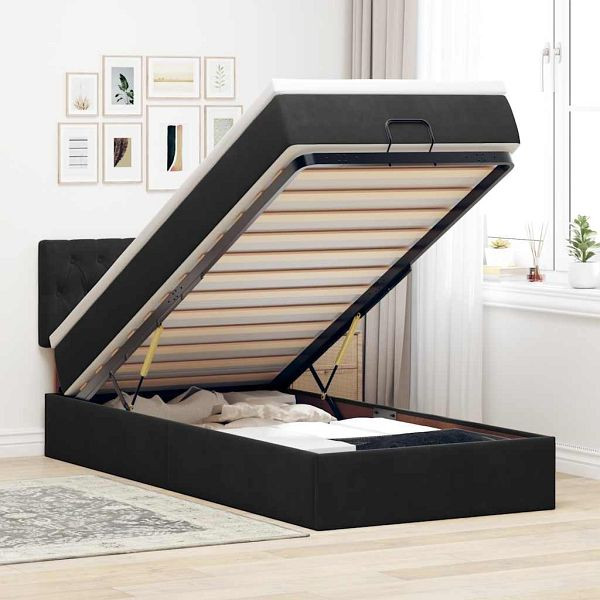 vidaXL Ottomane Bett mit Matratze & LEDs Schwarz 80x200 cm Samt, 3312658