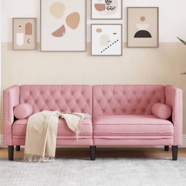 vidaXL Chesterfield-Sofa mit Nackenrollen 2-Sitzer Rosa Samt, 372686