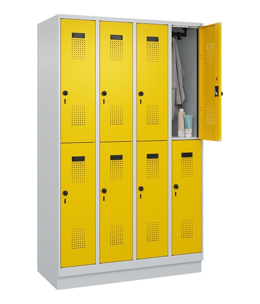 C+P Doppelstöckiger Spind Evolo PLUS, mit Sockel, 8 Fächer, 1950x1200x500mm, 703, RAL 1023 Verkehrsgelb, Drehriegel, 049320-40 S10001