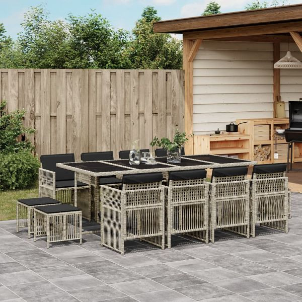 vidaXL 13-teilig Garten-Essgruppe mit Kissen Hellgrau Poly Rattan, 3210983