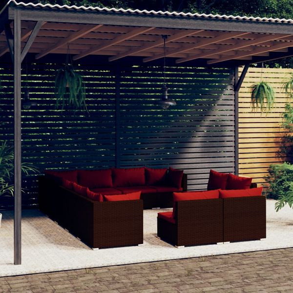 vidaXL 12-teilig Garten-Lounge-Set mit Kissen Braun Poly Rattan, 3102843