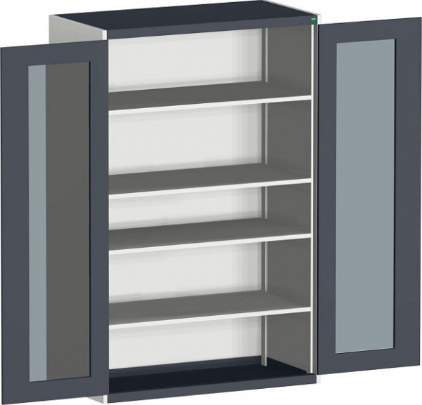 bott cubio Sichtfensterschrank bestückt mit 4 Fachböden BxTxH: 1300 x 650 x 2000 mm, RAL 7035/7016, 40022060.19V