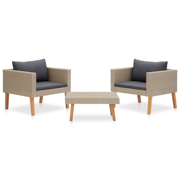 vidaXL 3-tlg. Garten-Lounge-Set mit Auflagen Poly Rattan Beige, 310217