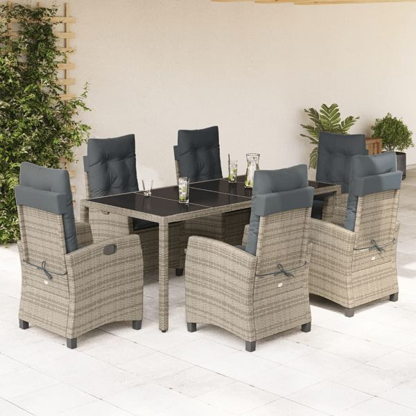 vidaXL 7-teilig Garten-Essgruppe mit Kissen Grau Poly Rattan, 3212650