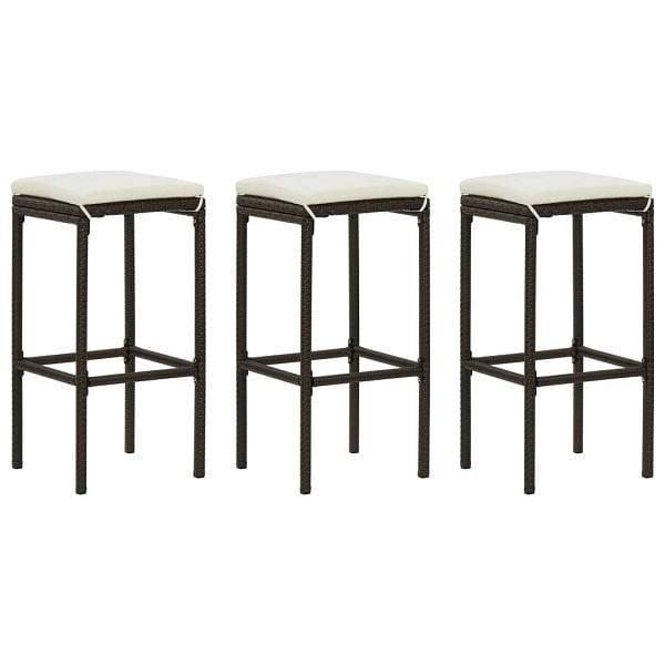 vidaXL Barhocker mit Kissen 3 Stück Braun Poly Rattan, 313442