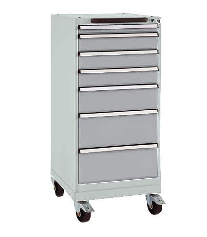 Manuflex Schubfachschrank BASETEC mobil, Nutzhöhe 900 mm mit 7 Schubfächern, in alusilber ähnlich RAL 9006, SP1133.9006