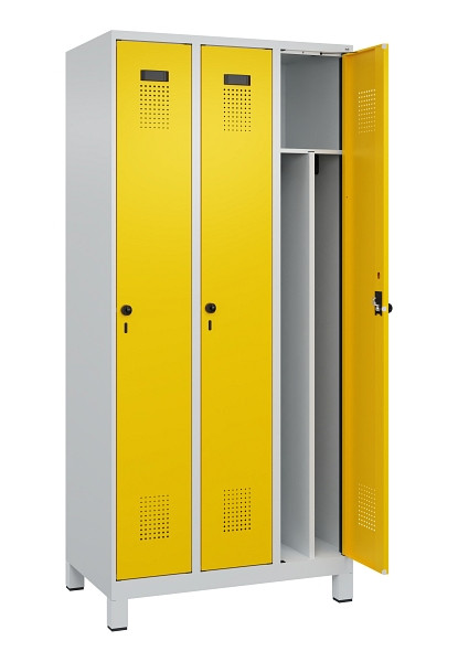 C+P Spind Evolo PLUS, mit Füßen, 3 Abteile, 1950x900x500mm, 7035/1023, Verschluss Drehriegel, 049010-30F S10001