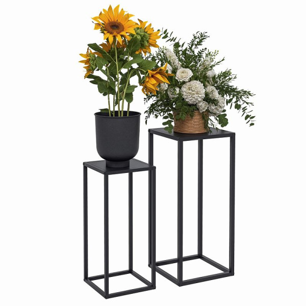 Outsunny Blumenständer, 2er-Set, Skandinavisches Design, Metallrahmen, 58,5/65cm Höhe, Schwarz, 845-927V00BK