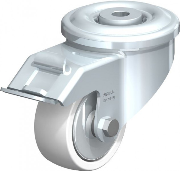Blickle LKR-SPO 75K-FI-FA Stahlblech-Lenkrolle, schwere Ausführung, mit Rückenloch & Feststeller, Polyamid, Weiß, 852865