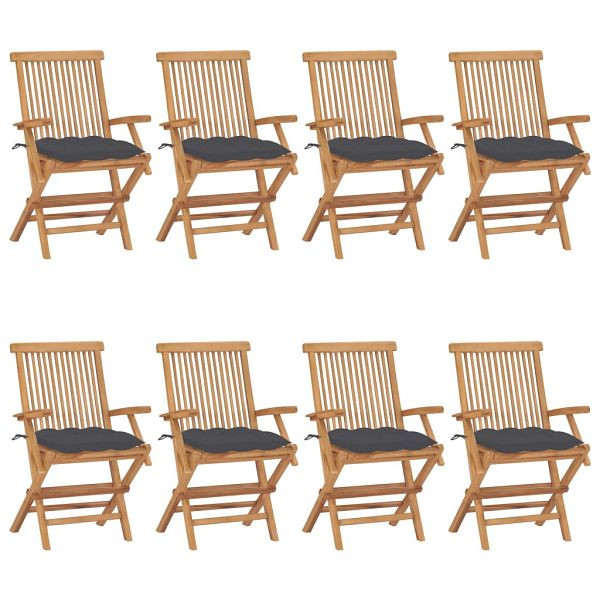 vidaXL Gartenstühle mit Anthrazit Kissen 8 Stück Massivholz Teak, 3072904