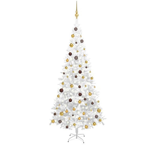 vidaXL Künstlicher Weihnachtsbaum mit Beleuchtung Kugeln L 240 cm Weiß, 3077496