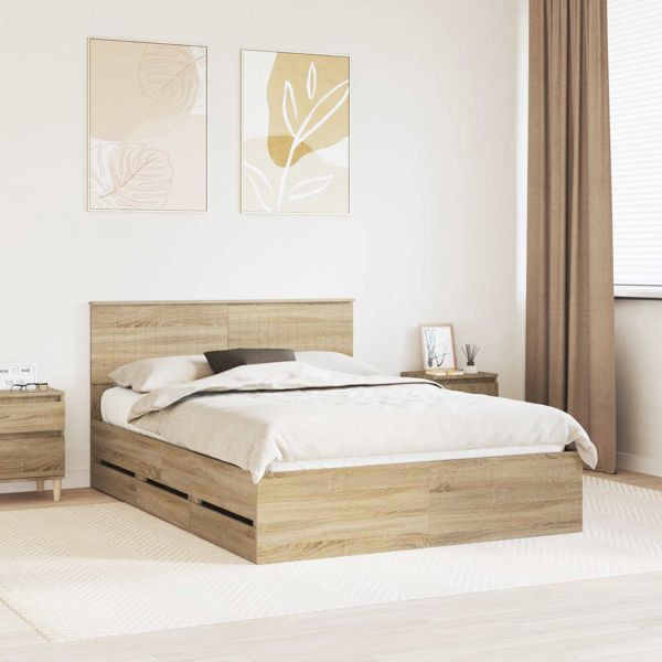 vidaXL Bettrahmen Sonoma-Eiche 140 x 190 cm Ingenieurs Holz, 3410702