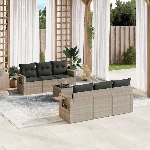 vidaXL 7-tlg. Garten-Sofagarnitur mit Kissen Hellgrau Poly Rattan, 3219911