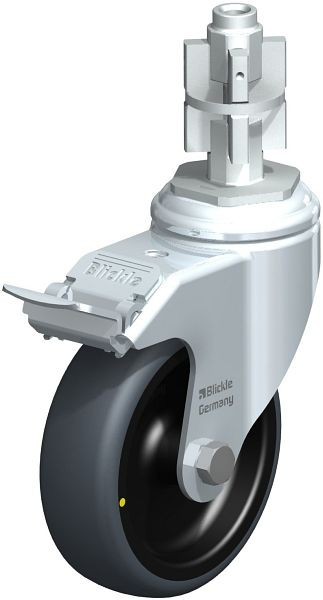 Blickle LKRA-TPA 101G-11-FI-ELS-E15 Apparate-Lenkrolle mit Expander & Feststeller, Thermoplastisches Gummi-Elastomer, Grau, 750708