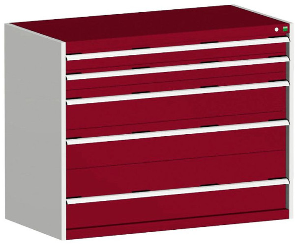bott cubio Schubladenschrank bestückt mit 5 Schwerlastschubladen BxTxH: 1300 x 650 x 1000 mm, RAL 7035/3004, 40022122.24V
